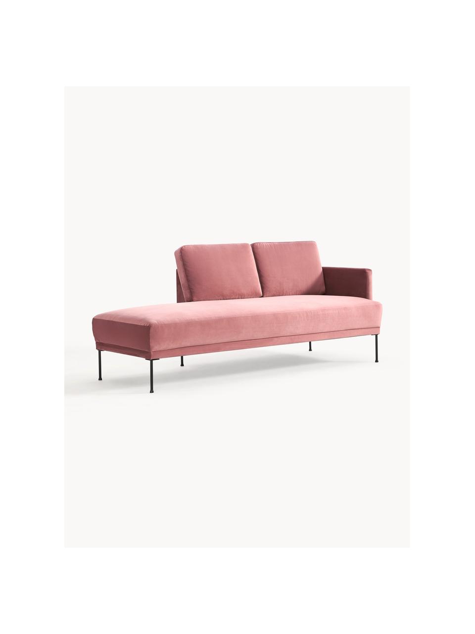 Fluwelen chaise longue Fluente, Bekleding: fluweel (hoogwaardig poly, Frame: massief grenenhout, Poten: gepoedercoat metaal Dit p, Fluweel oudroze, B 202 x D 85 cm, rugleuning rechts