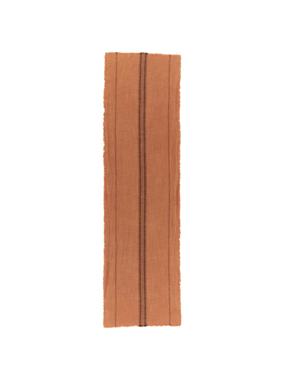 Baumwoll-Tischläufer Ripo in Terrakotta, 100% Baumwolle, Ziegelrot, Schwarz, B 40 x L 140 cm