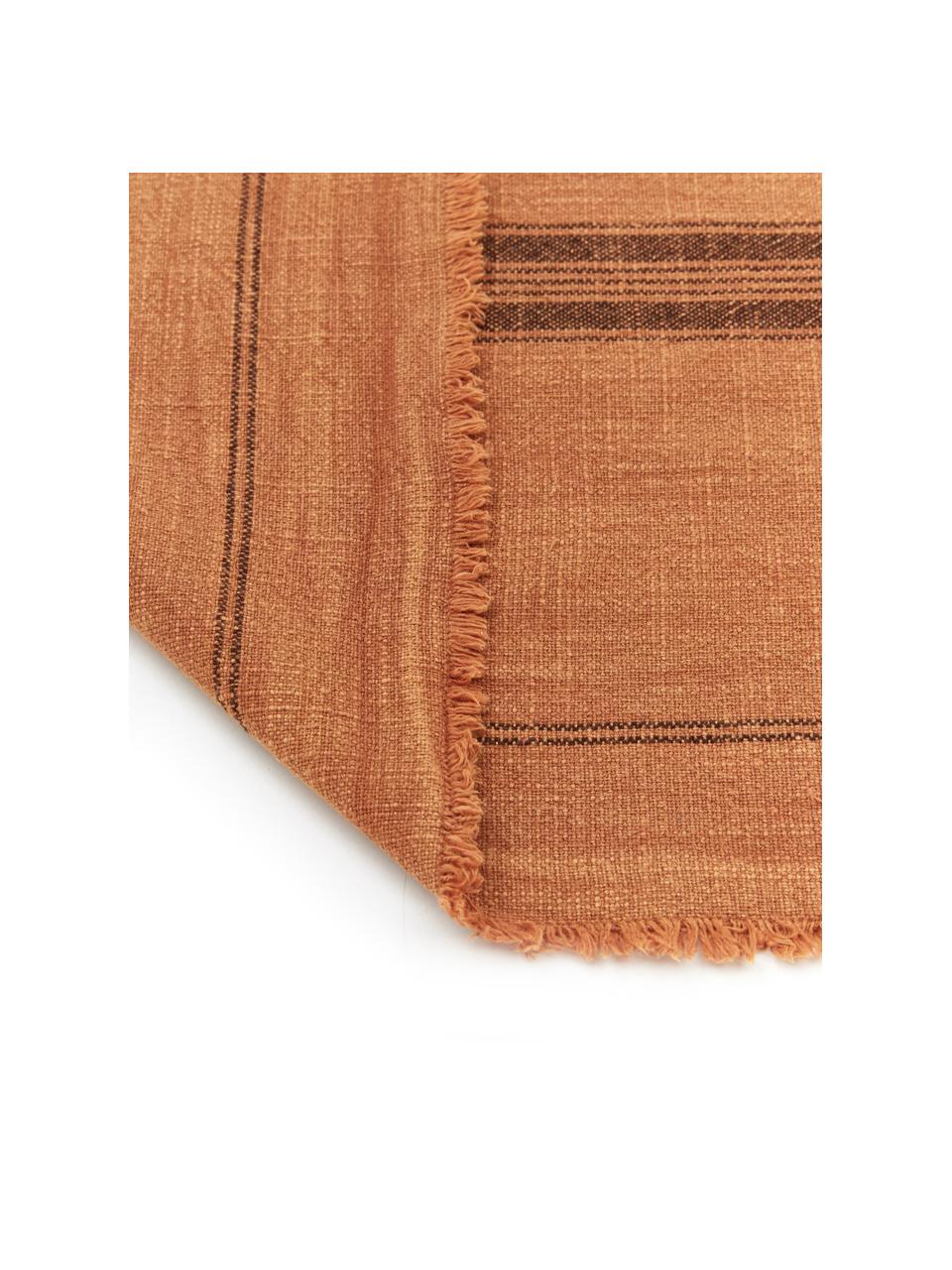 Baumwoll-Tischläufer Ripo in Terrakotta, 100% Baumwolle, Ziegelrot, Schwarz, B 40 x L 140 cm