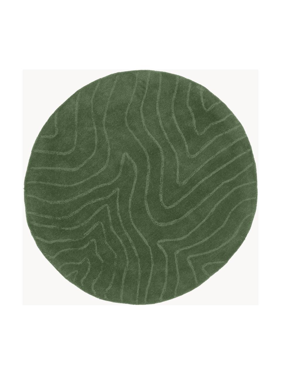 Tapis rond en laine tuftée main Aaron, Vert foncé, Ø 120 cm (taille S)