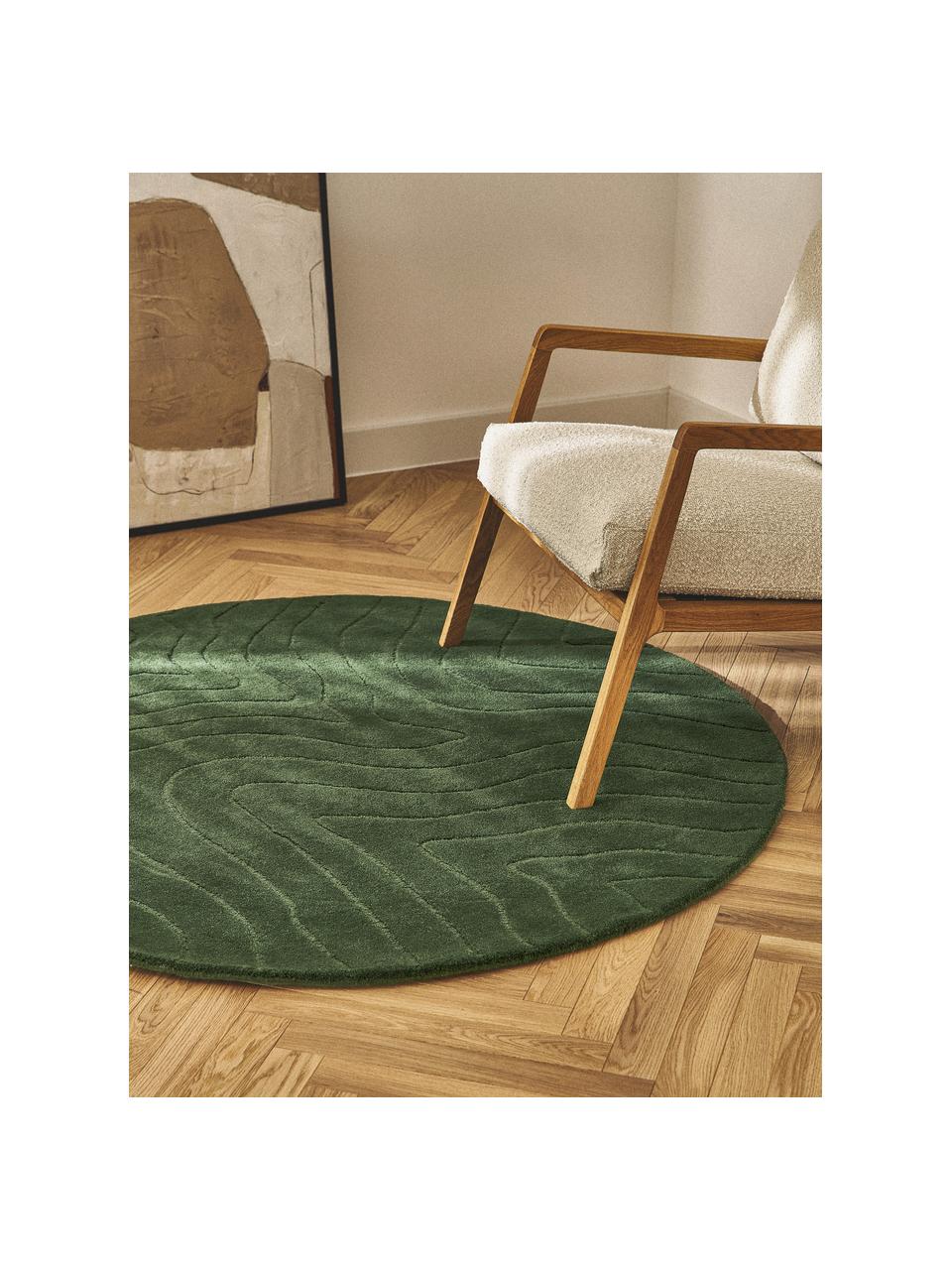 Tapis rond en laine tuftée main Aaron, Vert foncé, Ø 120 cm (taille S)