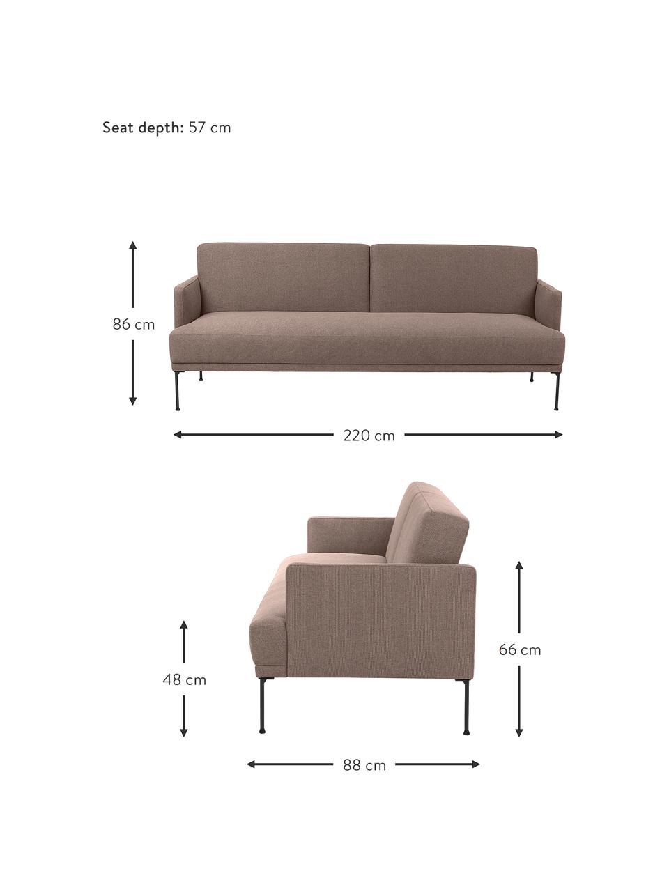Schlafsofa Fluente (3-Sitzer), Bezug: 100% Polyester Der strapa, Gestell: Massives Kiefernholz, FSC, Füße: Metall, pulverbeschichtet, Webstoff Nougat, B 220 x T 88 cm