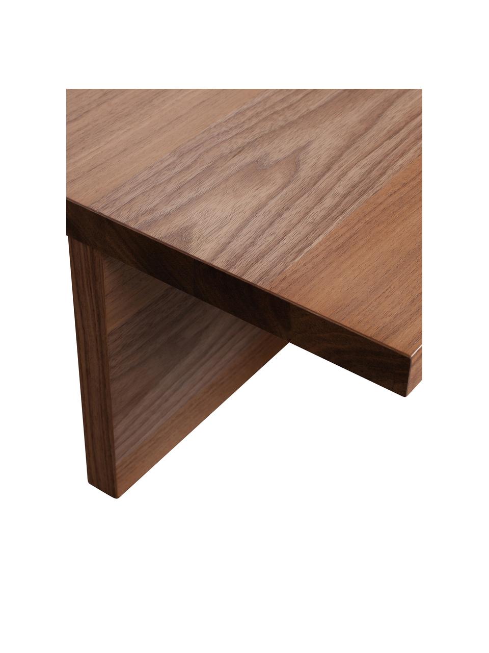 Mesa de centro en nogal Angle, estilo moderno, Tablero de fibras de densidad media (MDF) con chapado en madera de nogal, Marrón, An 135 x Al 27 cm
