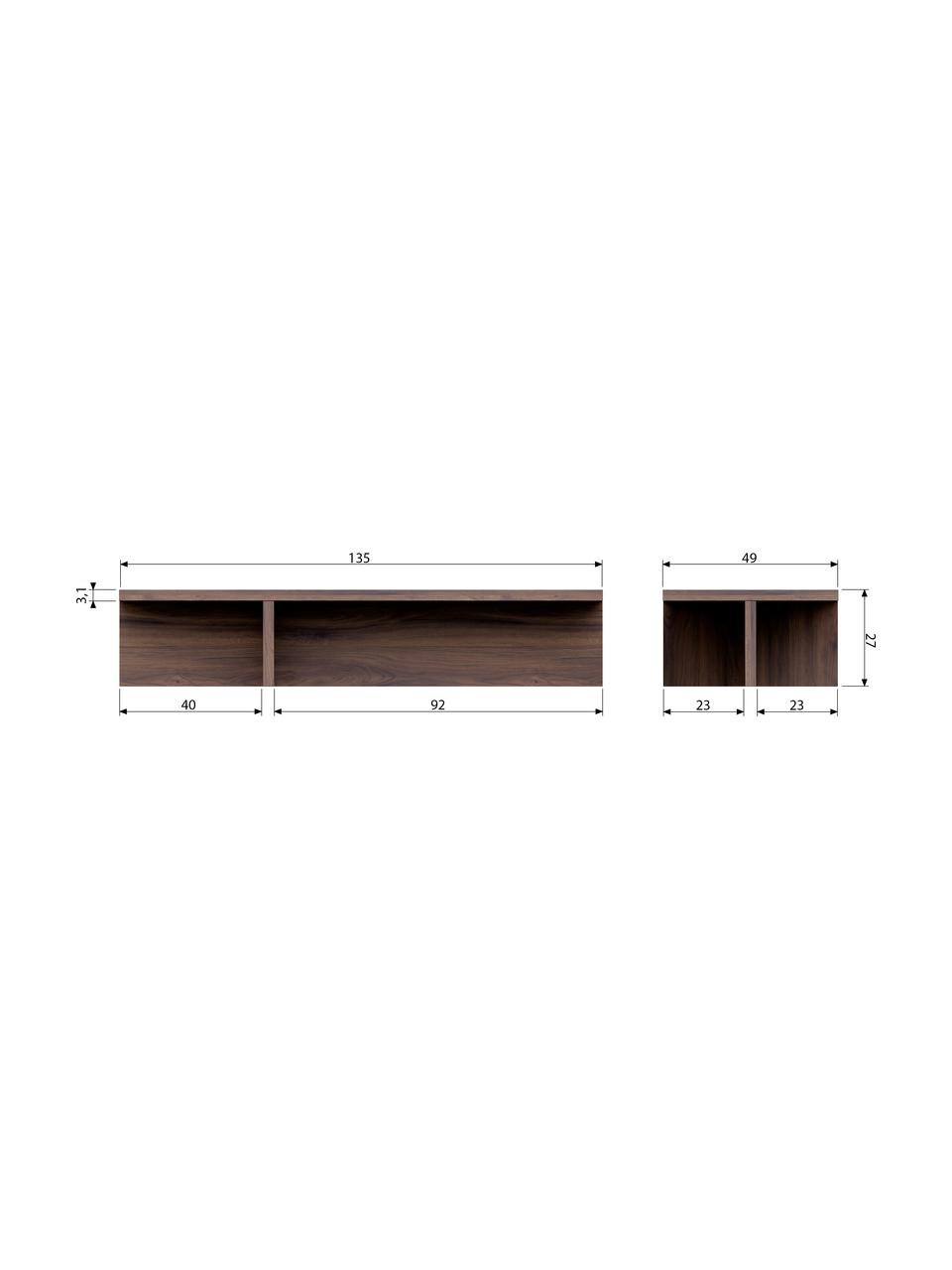 Mesa de centro en nogal Angle, estilo moderno, Tablero de fibras de densidad media (MDF) con chapado en madera de nogal, Marrón, An 135 x Al 27 cm
