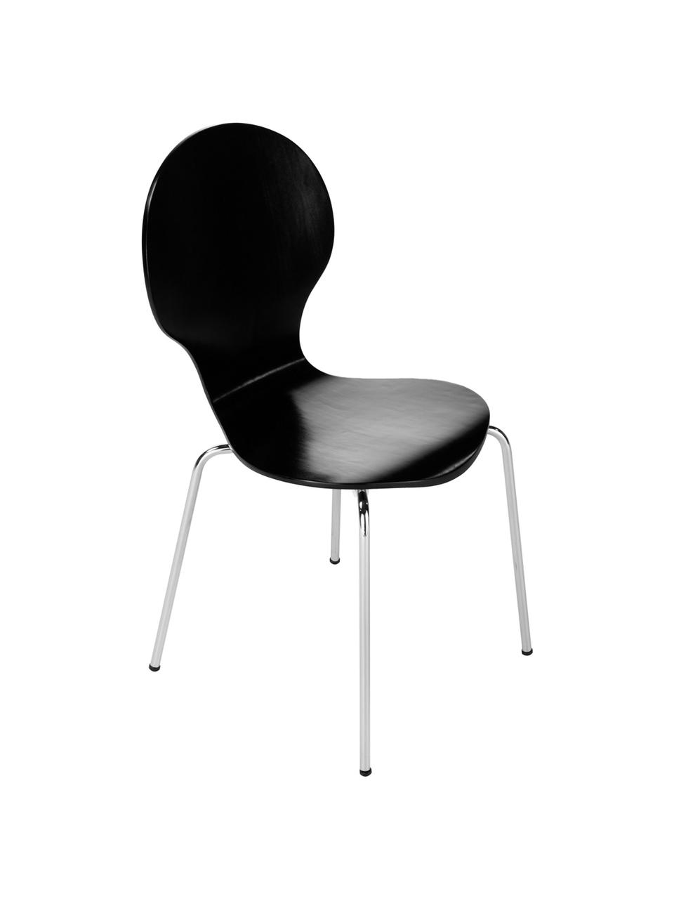 Sillas Marcus, 4 uds., Asiento: tablero de fibras de dens, Estructura: acero, cromado, Negro, An 49 x Al 87 cm