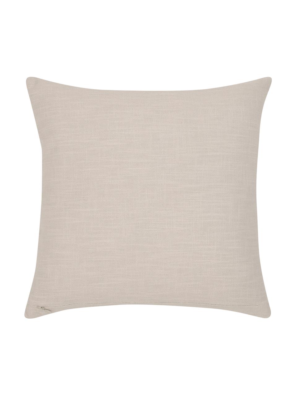 Geborduurde kussenhoes Giselle, 100% katoen, Taupe-grijs, 45 x 45 cm