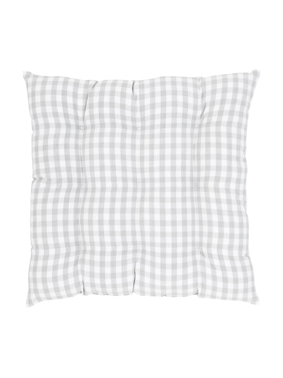 Coussin de chaise vichy Karolin, Gris clair, blanc crème