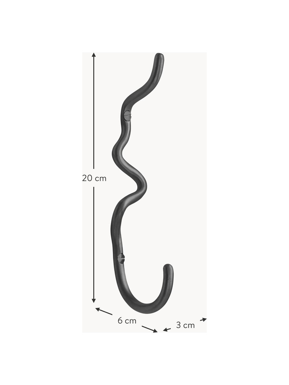 Handgefertigter Messing-Wandhaken Curvature, Messing, beschichtet, Schwarz, matt, B 3 x H 20 cm