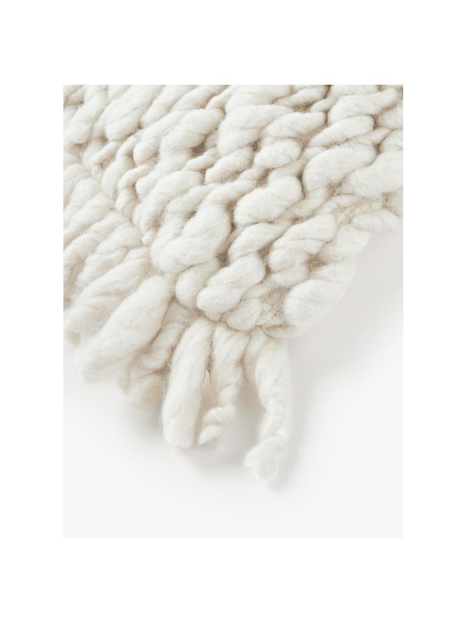 Handgefertigte Grobstrick-Kissenhülle Belen, Vorderseite: 66 % Wolle, 18 % Baumwoll, Rückseite: 100 % Baumwolle, Cremeweiß, B 30 x L 50 cm