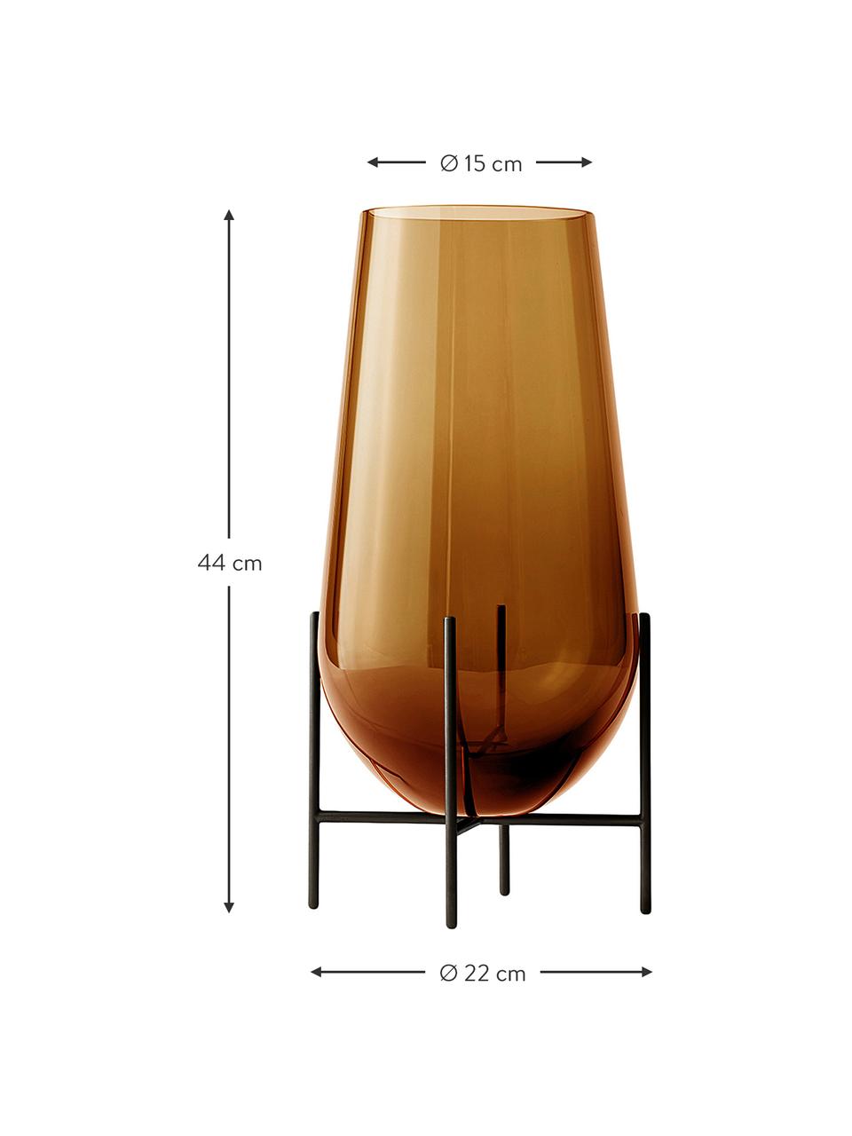 Velká ručně foukaná váza Échasse, Váza: hnědá Rám: bronzová, Ø 22 cm, V 44 cm