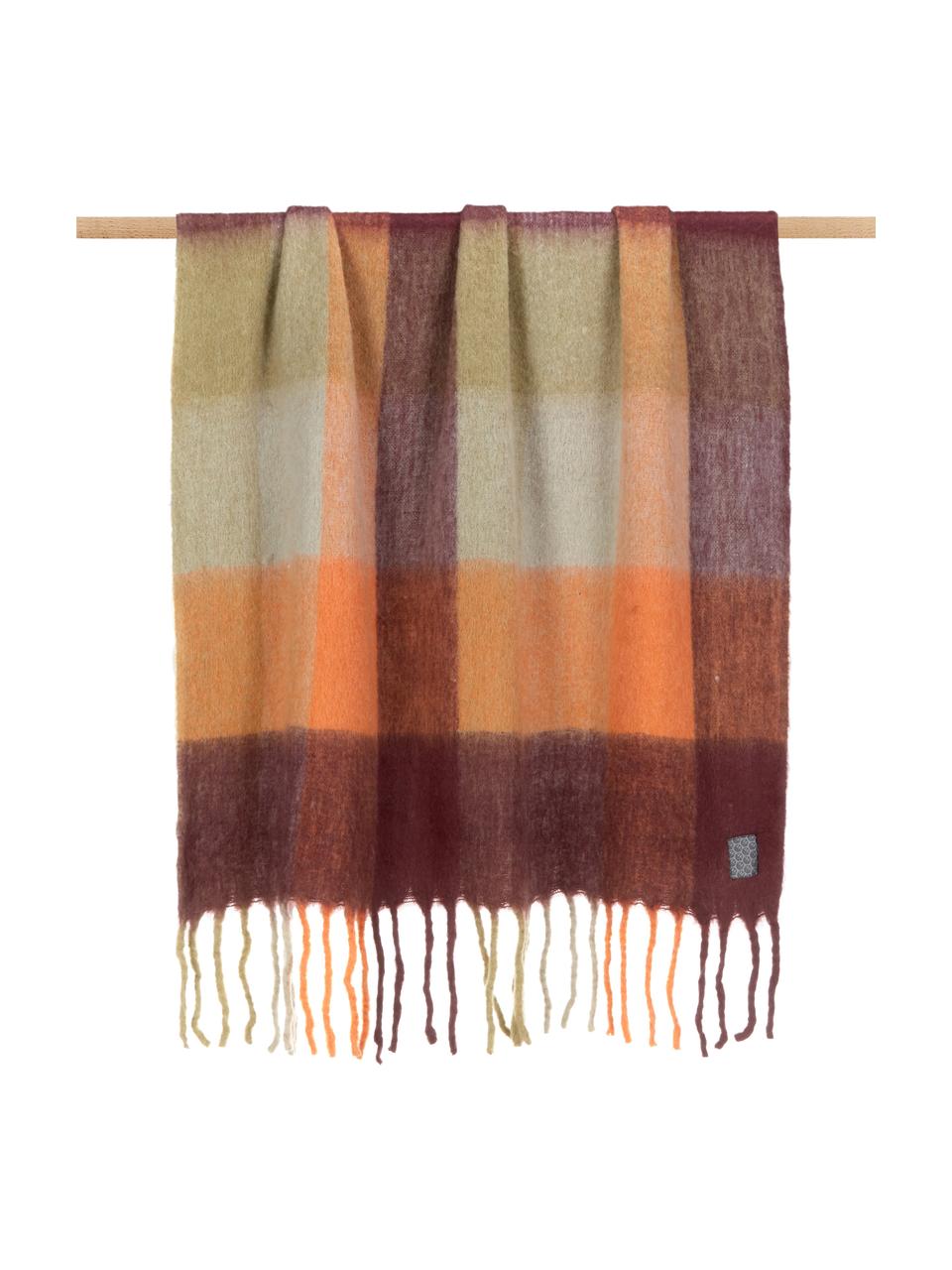 Vlnená deka so strapcami Check, 50 % bavlna, 50 % akryl, Oranžová, hnedá, Š 125 x D 150 cm