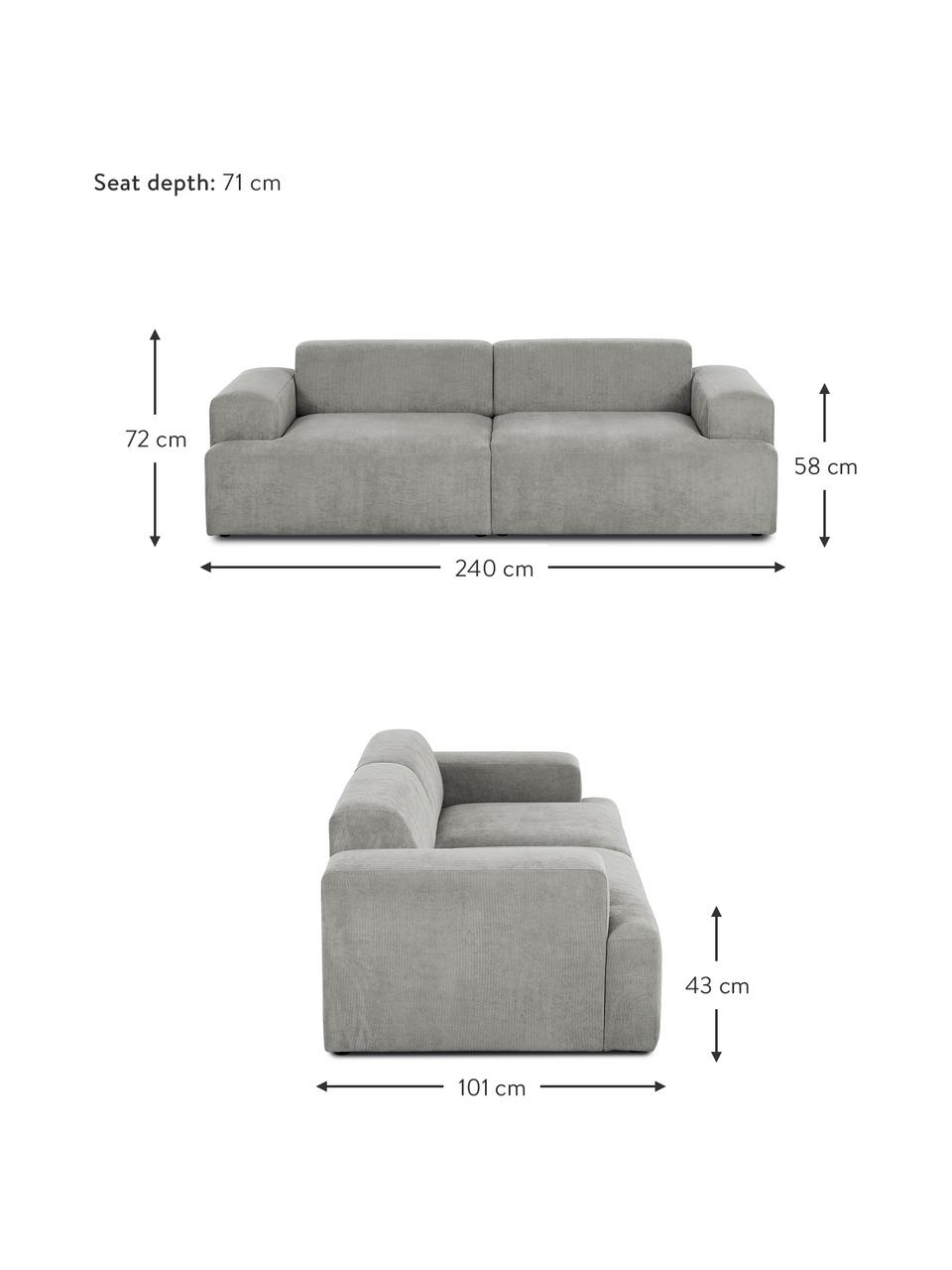 Cord-Sofa Melva (3-Sitzer) in Grau, Bezug: Cord (92% Polyester, 8% P, Gestell: Massives Kiefernholz, Spa, Cord Grau, B 240 x T 101 cm