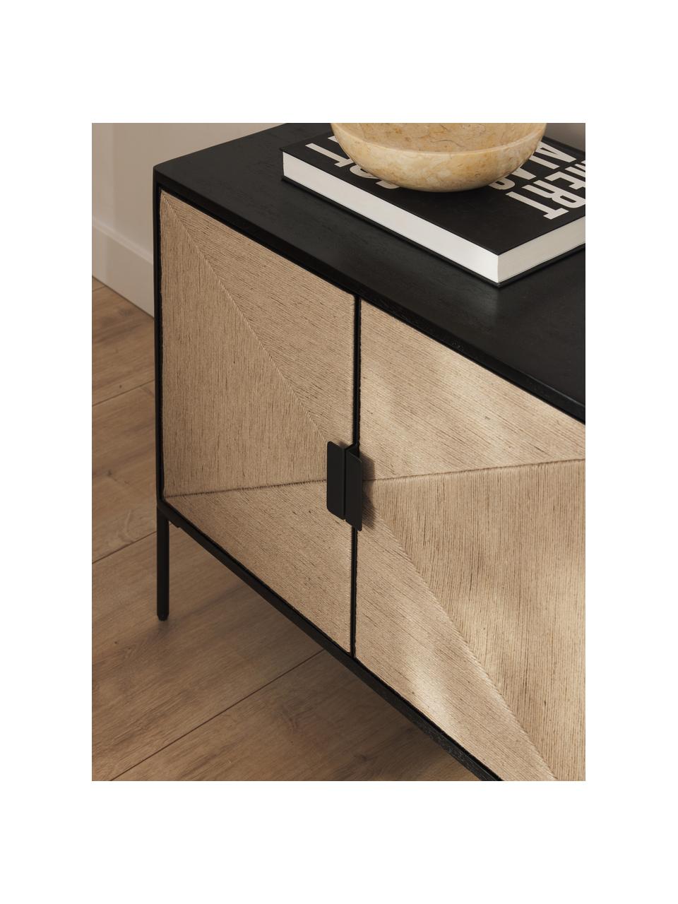 Credenza bassa in legno di mango June, Piedini: metallo verniciato a polv, Legno di mango laccato nero, beige, Larg. 150 x Alt. 61 cm