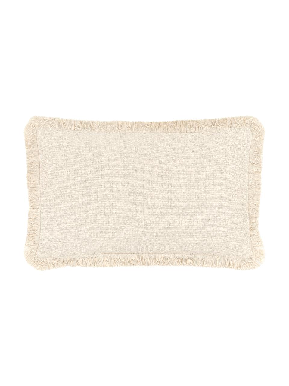 Housse de coussin beige à finition frangée Lorel, 100 % coton, Beige, larg. 30 x long. 50 cm