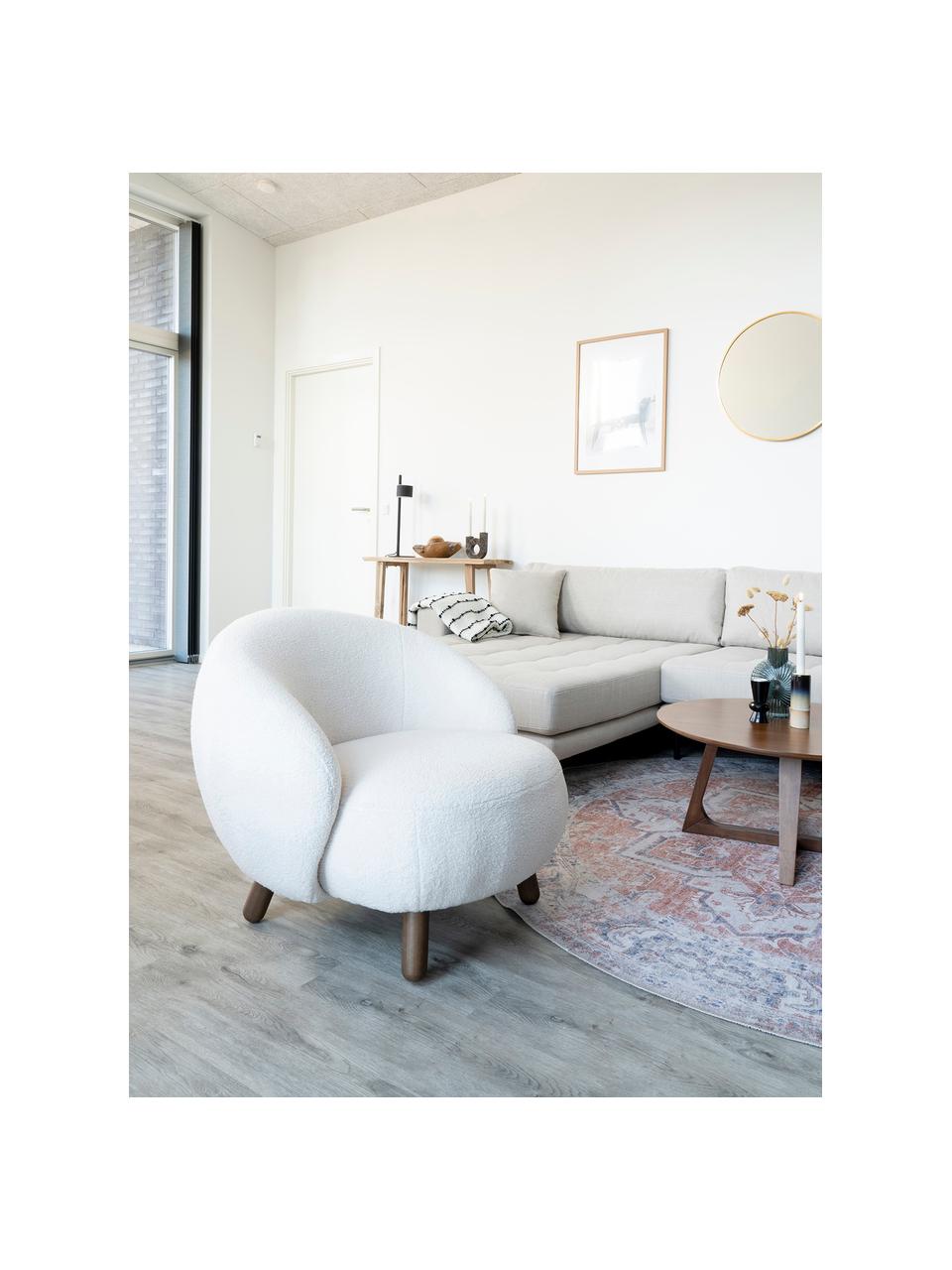 Fauteuil lounge en peluche Savona, Blanc cassé, bois de pin, larg. 76 x prof. 80 cm