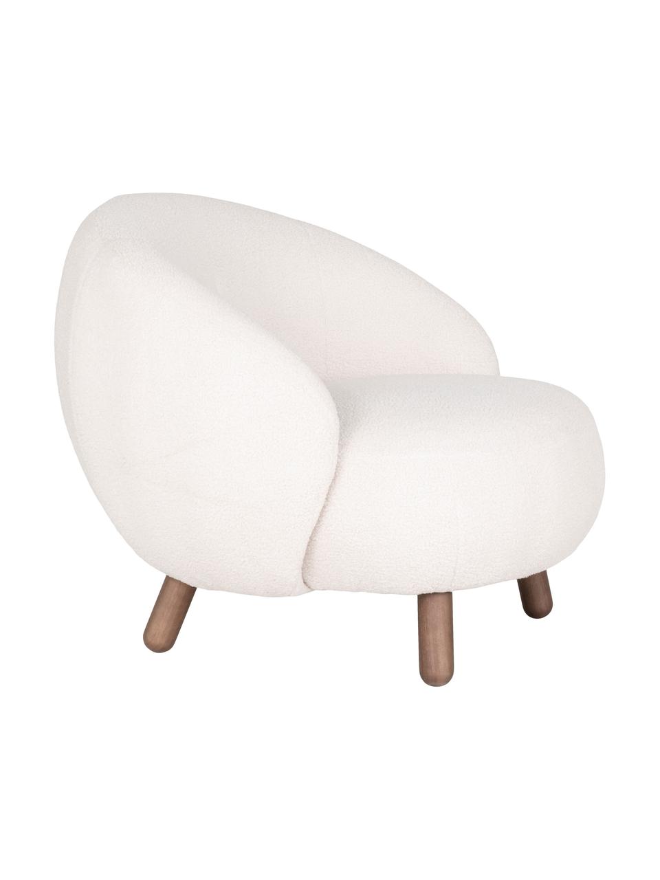 Poltroncina in teddy Savona, Rivestimento: teddy (100% poliestere) I, Gambe: legno di pino oliato, Tessuto teddy bianco latte, legno di pino, Larg. 76 x Prof. 80 cm