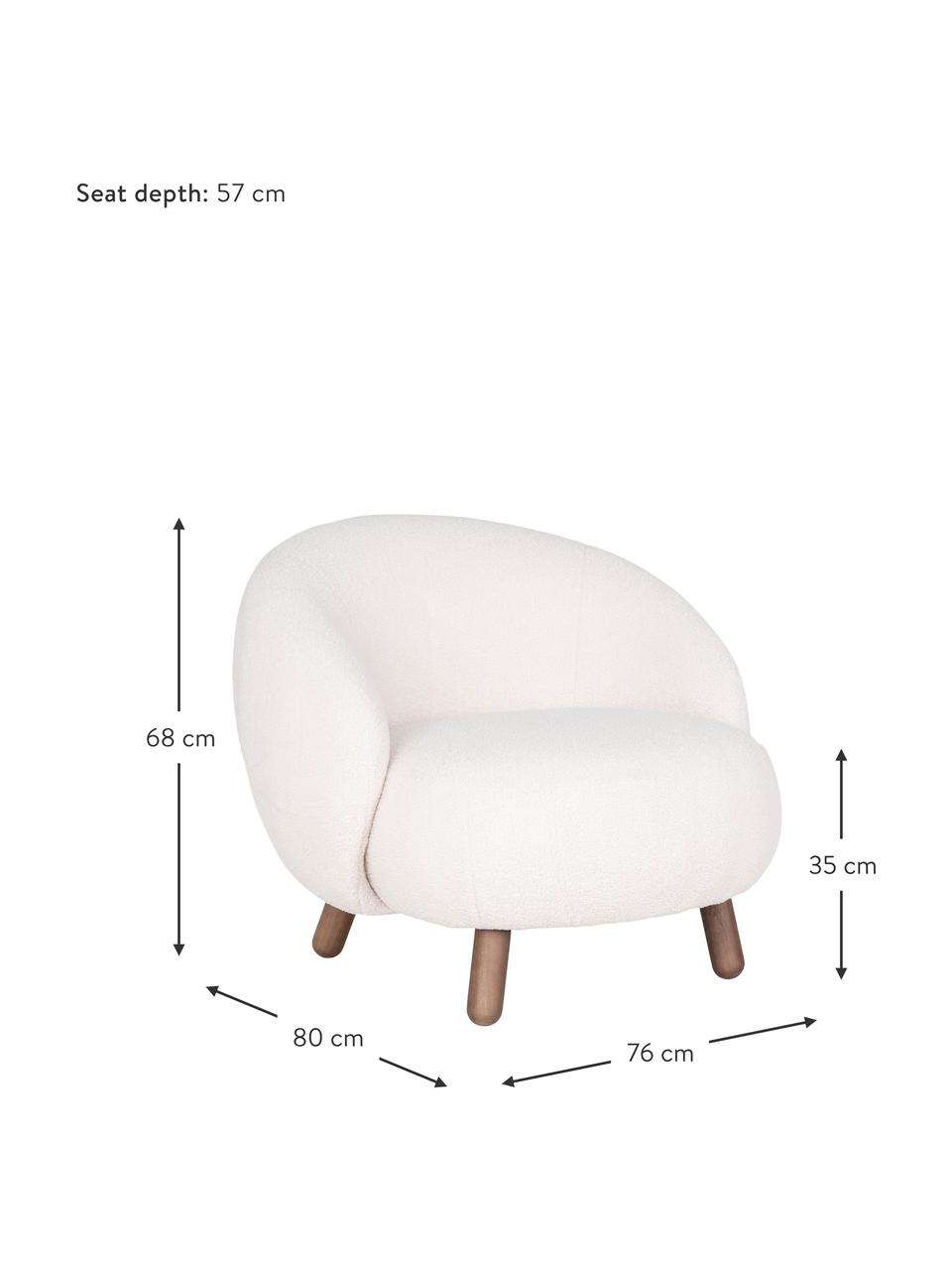 Poltroncina in teddy Savona, Rivestimento: teddy (100% poliestere) I, Gambe: legno di pino oliato, Tessuto teddy bianco latte, legno di pino, Larg. 76 x Prof. 80 cm