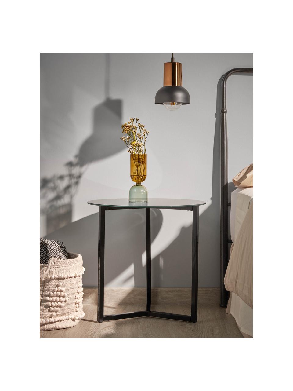 Beistelltisch Raeam mit Glasplatte, Tischplatte: Sicherheitsglas, getönt, Gestell: Metall, lackiert, Schwarz, Ø 50 x H 50 cm