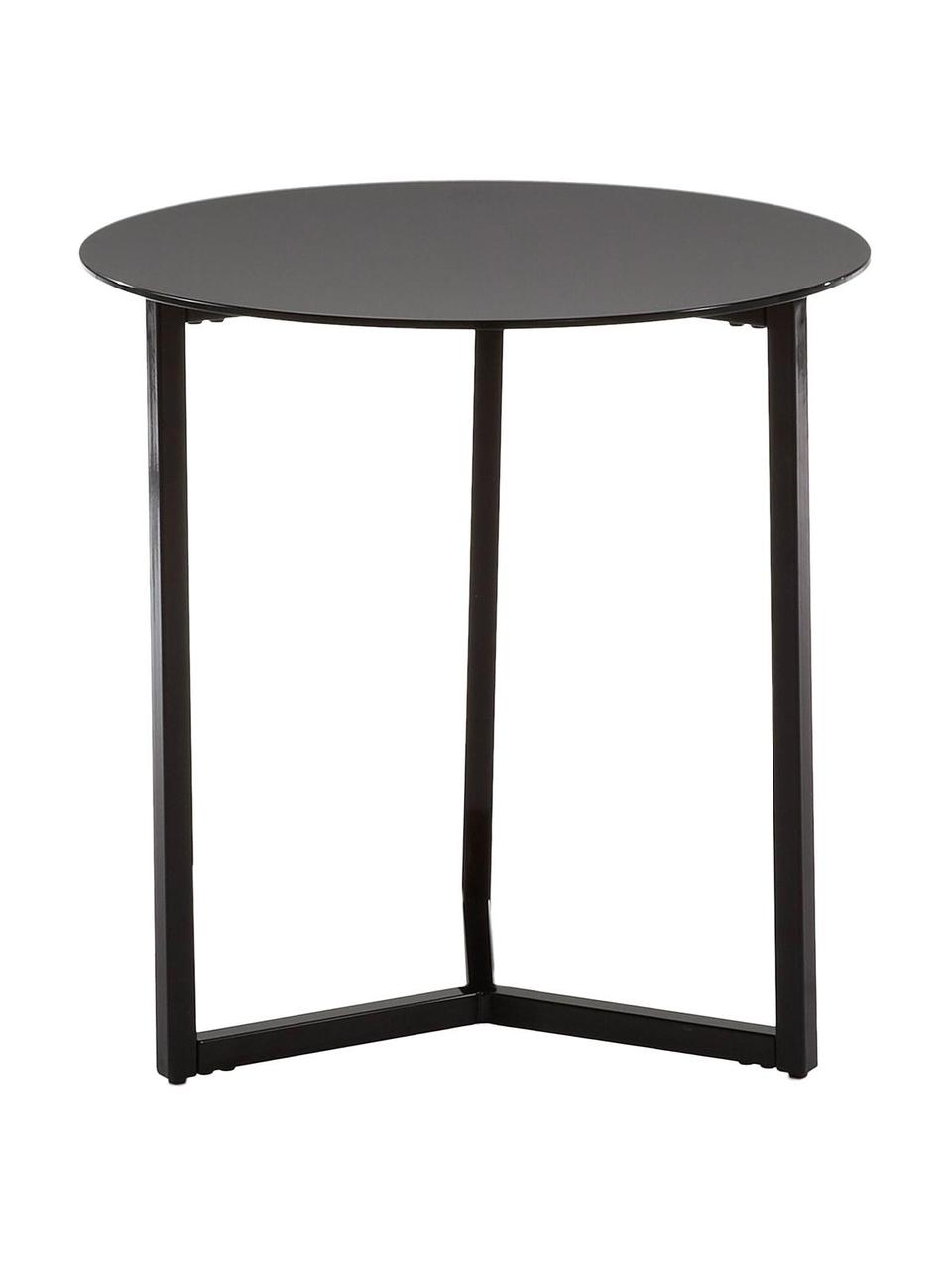 Odkladací stolík so sklenenou doskou Raeam, Čierna, Ø 50 x V 50 cm