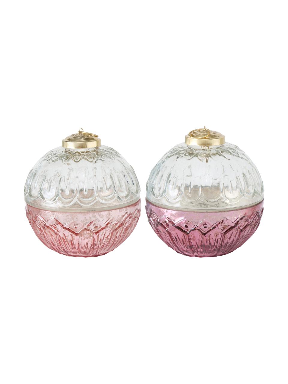 Geurkaarsenset Camity (vanilla), 2-delig, Houder: gelakt glas, Transparant, roze, goudkleurig, Ø 10 x H 10 cm