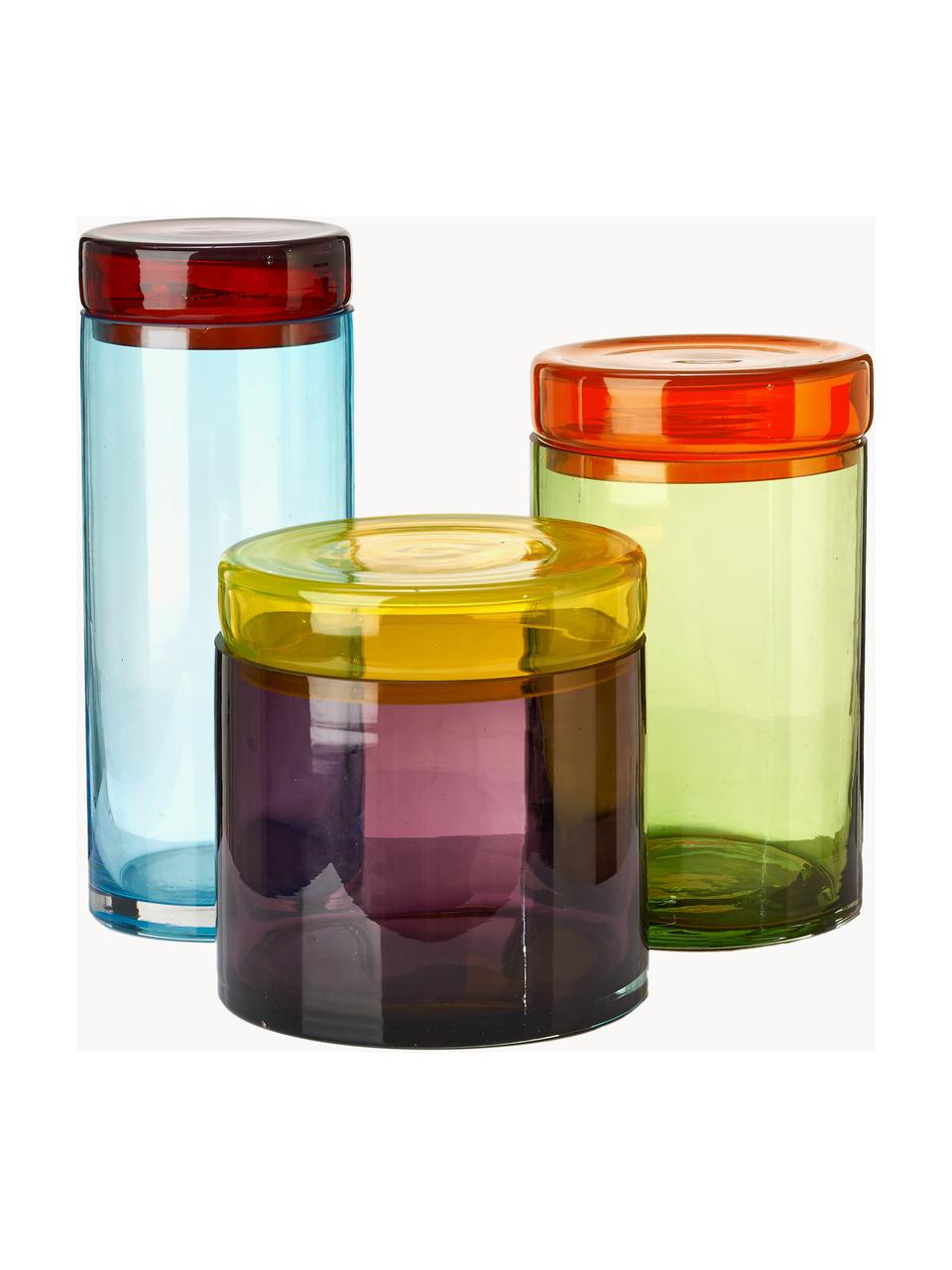 Mundgeblasene Aufbewahrungsdosen Multi, 3er-Set, Glas, mundgeblasen, Bunt, Set mit verschiedenen Grössen