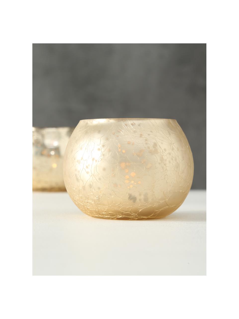 Windlichtenset Grusha, 2-delig, Gelakt glas, Mat en glanzend champagnekleurig, Ø 7 x H 6 cm
