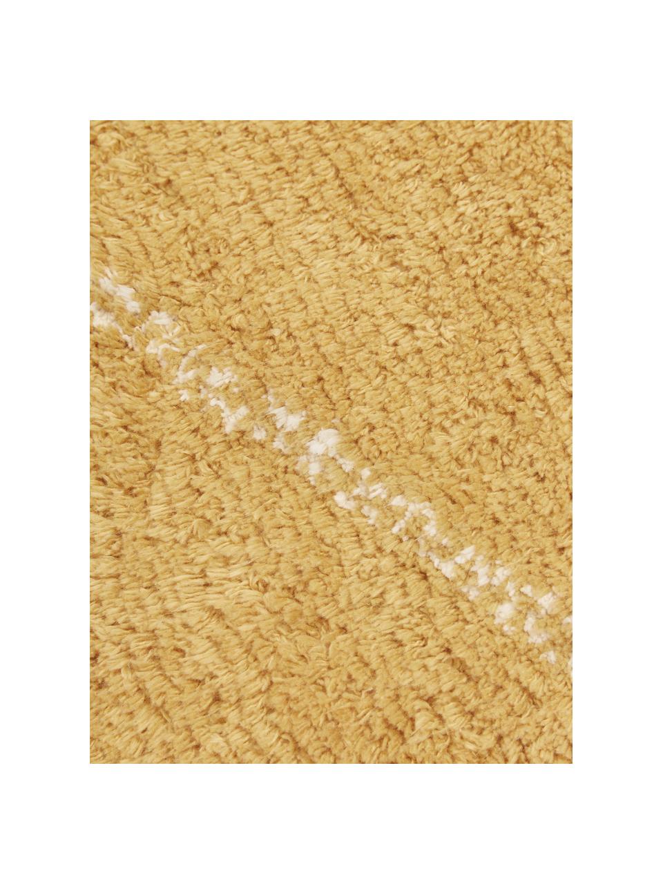 Ručne tuftovaný bavlnený koberec so strapcami Lines, Žltá, Š 80 x D 150 cm (veľkosť XS)