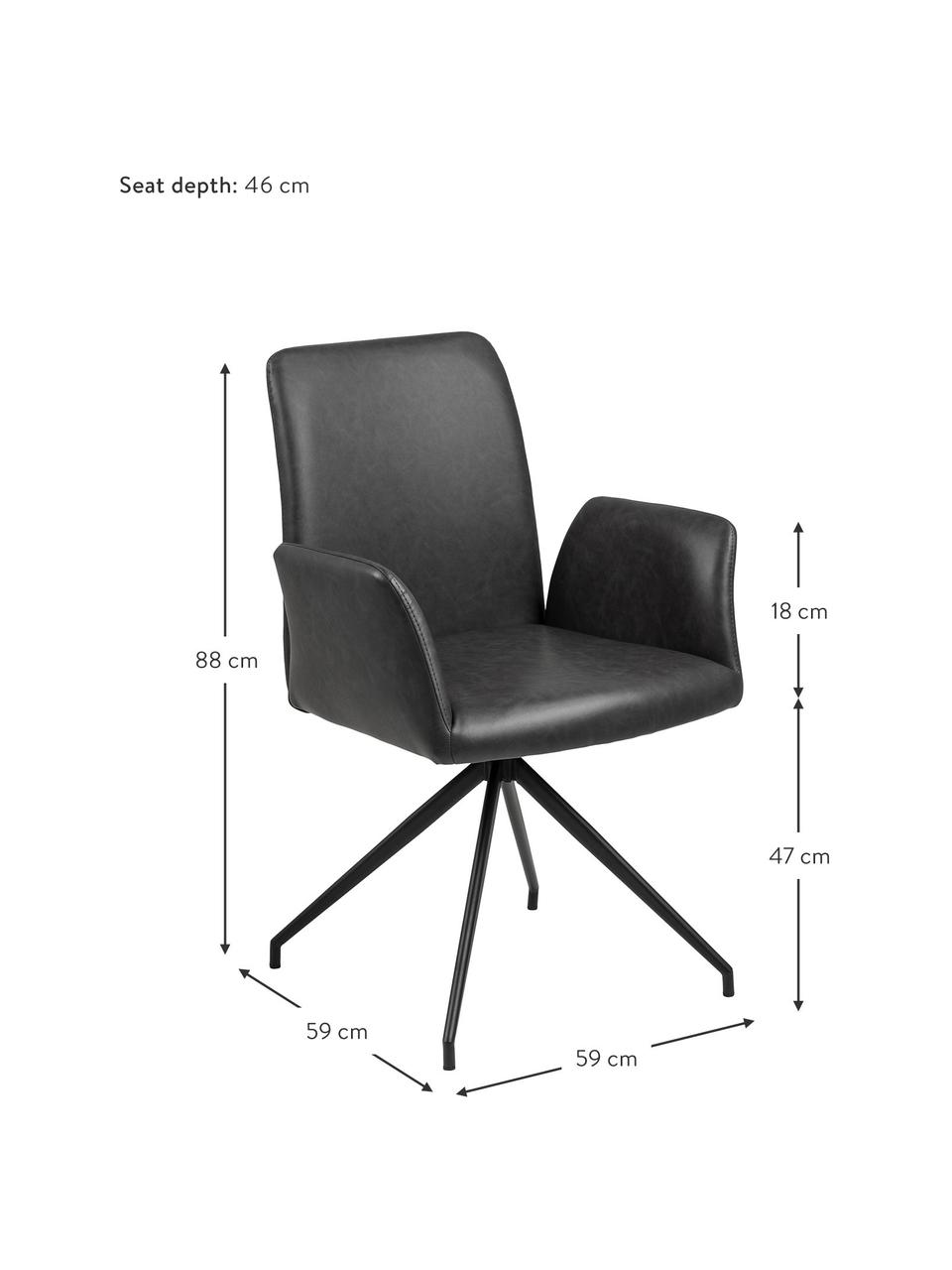 Otočné křeslo z imitace kůže Naya, Černá, Š 59 cm, H 59 cm
