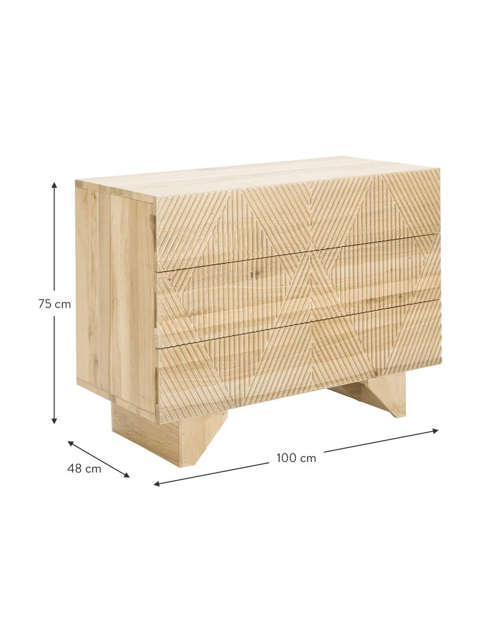 Cajonera de madera maciza Louis, Estructura: madera de fresno maciza, , Parte trasera: tablero de fibras de dens, Marrón claro, An 100 x Al 75 cm