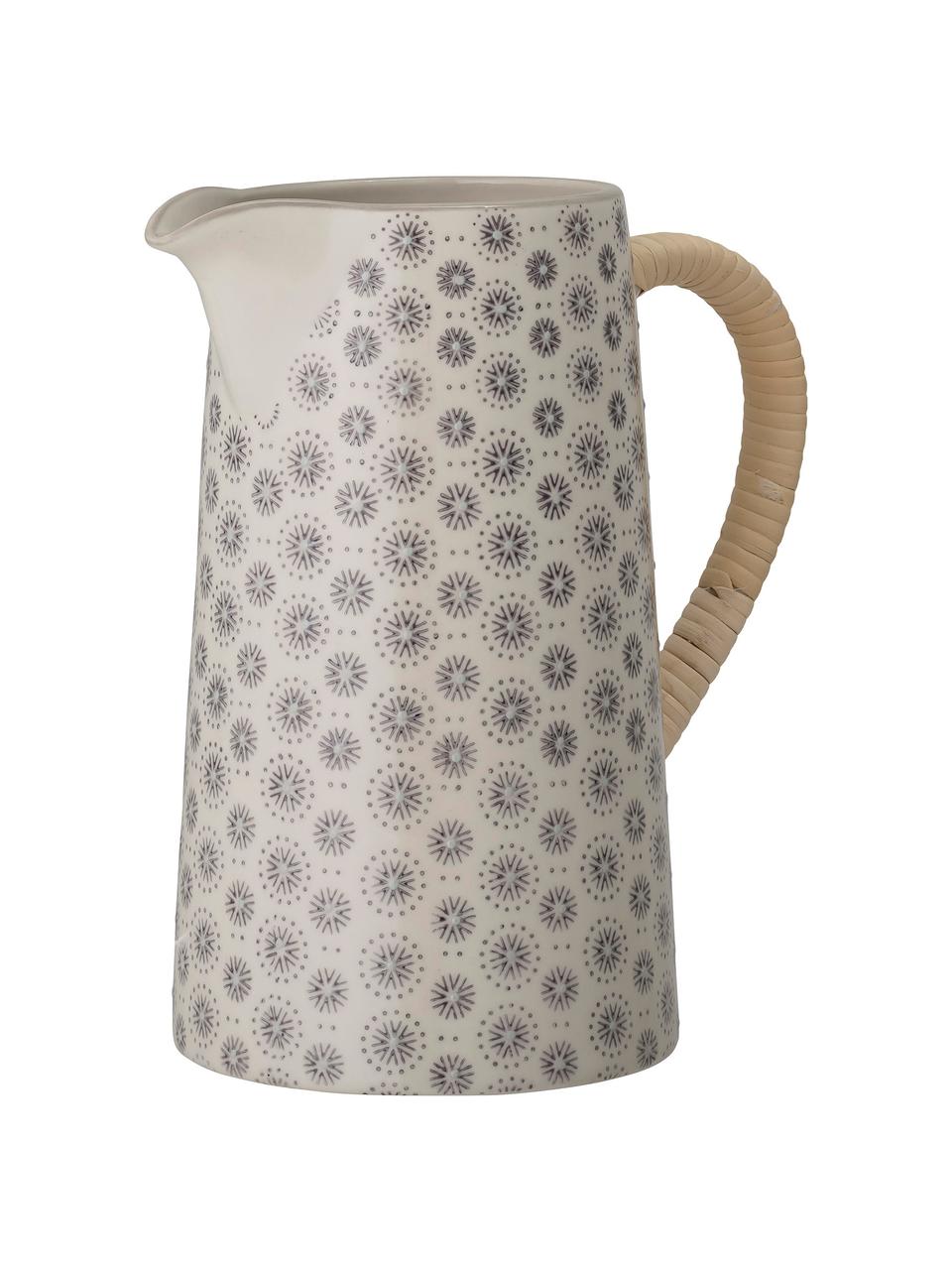 Pichet imprimé fleurs en grès Elsa, 1,5 L, Grès cérame, fibres de bambou, Gris, couleur crème, Ø 14 x haut. 23 cm