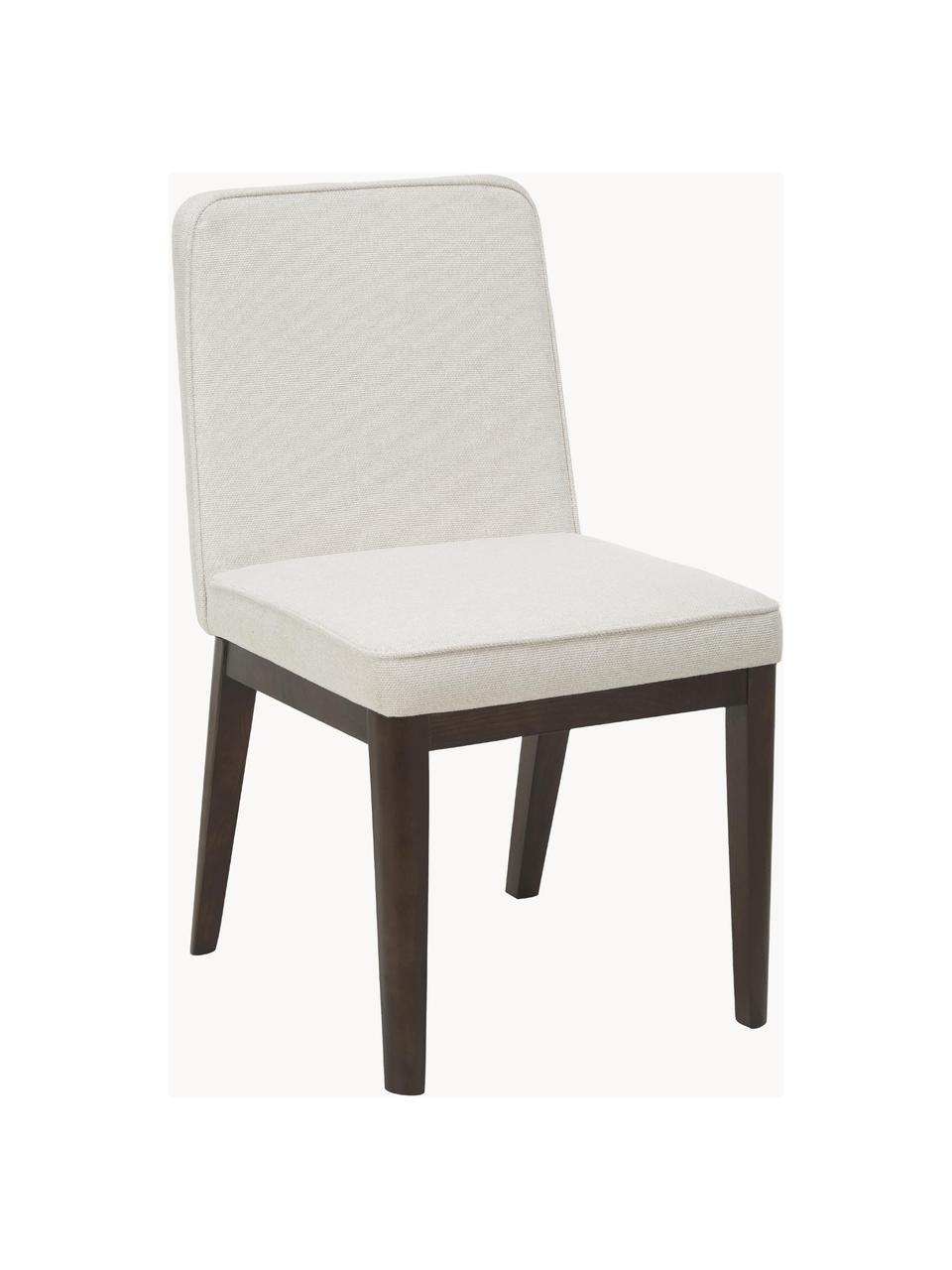 Silla tapizada Koga, Tapizado: 100% poliéster Alta resis, Patas: madera de fresno, Estructura: metal, Tejido blanco crema, madera de fresno oscura, An 47 x Al 86 cm