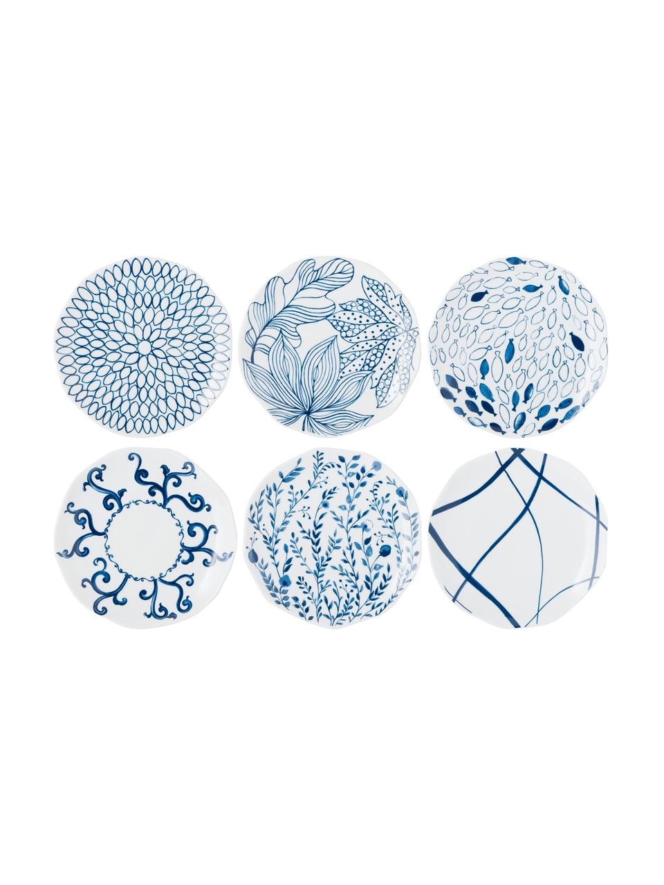 Komplet talerzy deserowych Vassoio, 6 elem., Porcelana, Niebieski, biały, Ø 20 cm
