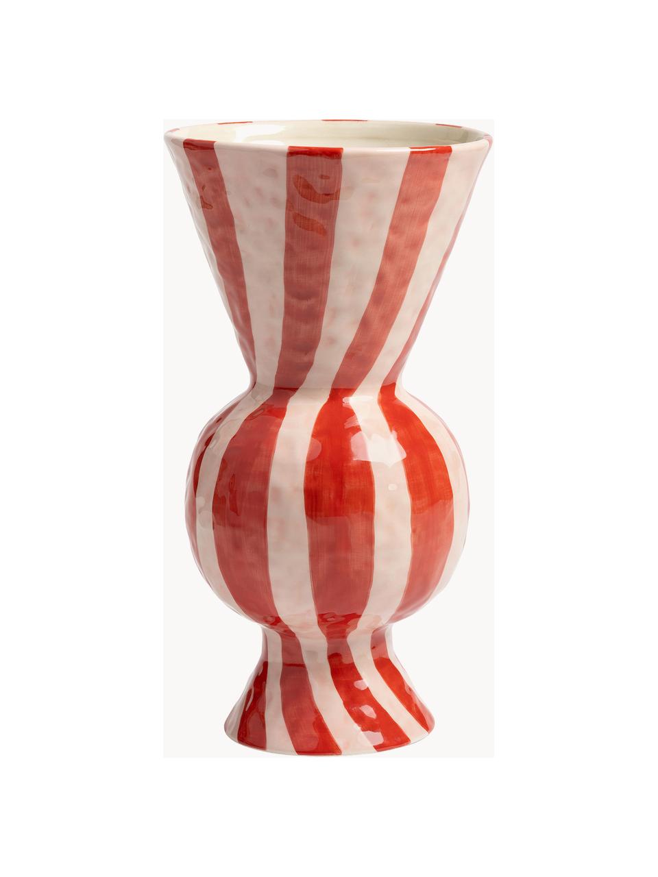 Handbemalte Vase Rhombic, H 30 cm, Steingut, Rot, Hellrosa, Ø 16 x H 30 cm