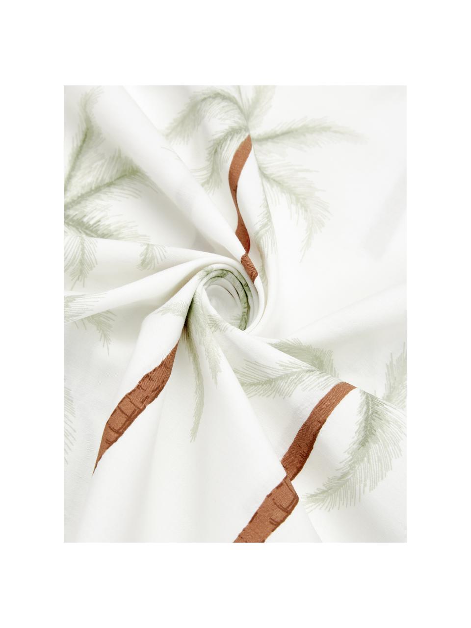 Parure de lit en percale de coton bio motif palmiers Martha, Blanc, motif palmier, larg. 200 x long. 200 cm + 2 taies d'oreiller 80 x 80 cm