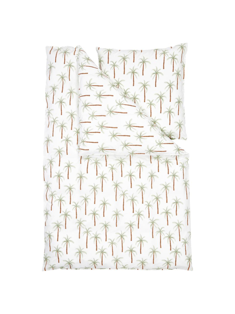 Parure de lit en percale de coton bio motif palmiers Martha, Blanc, motif palmier, larg. 200 x long. 200 cm + 2 taies d'oreiller 80 x 80 cm