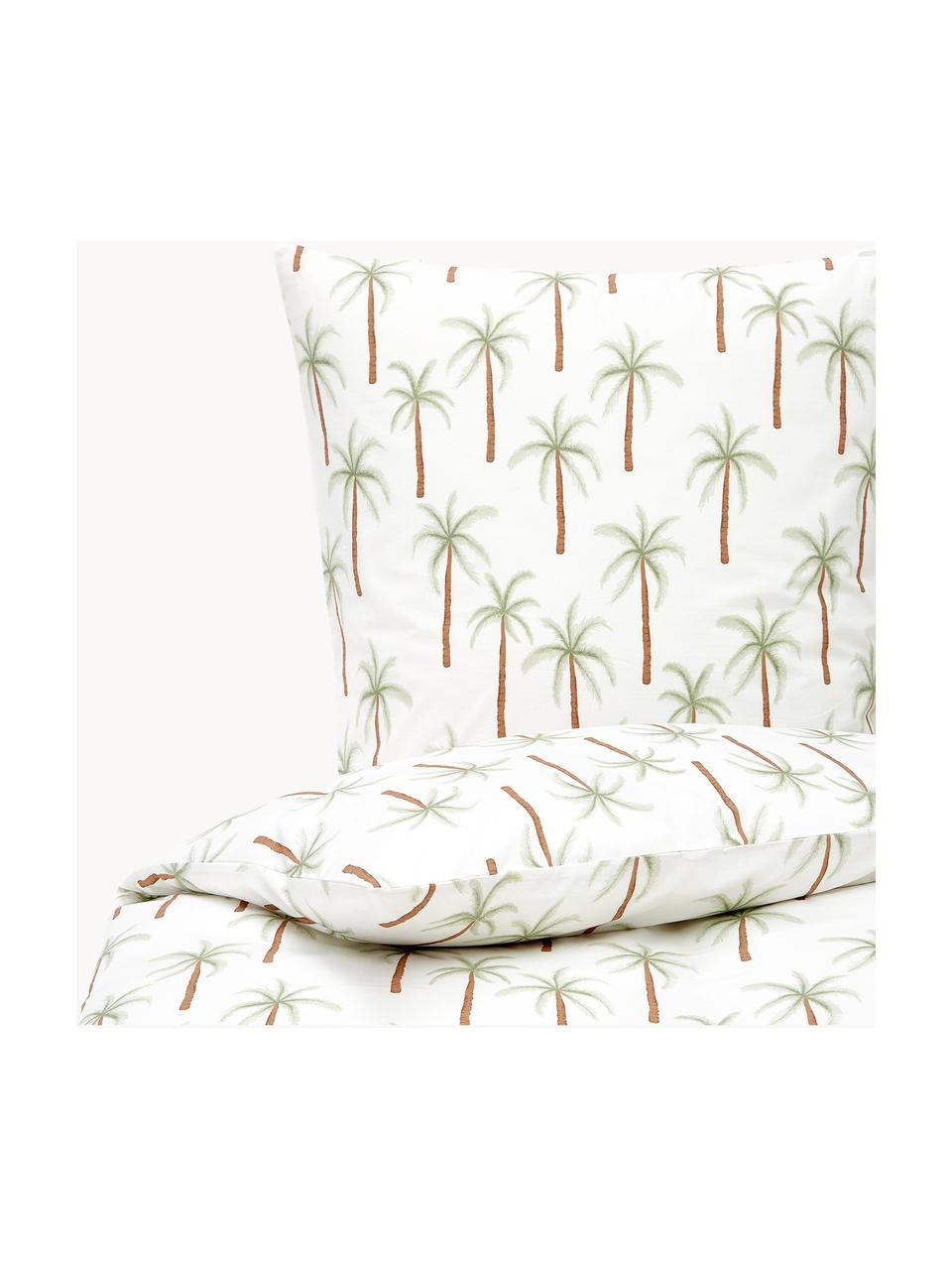 Perkal dekbedovertrek Martha van biokatoen met palmboom print, Weeftechniek: perkal Draaddichtheid 180, Wit met palmboom print, 200 x 200 cm + 2 kussenhoezen 80 x 80 cm