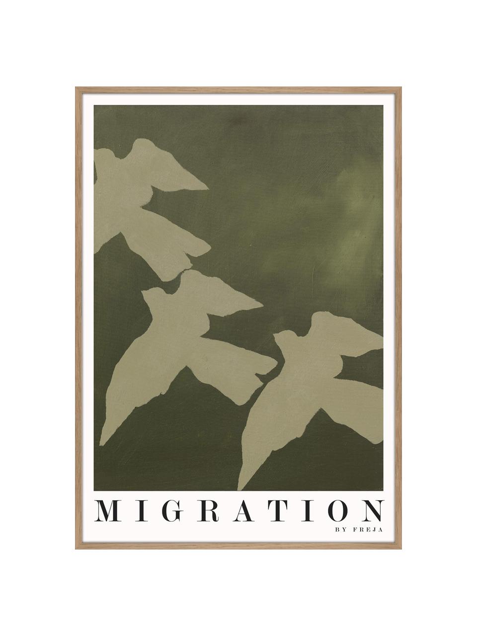 Ingelijste digitale print Migration, Lijst: eikenhout, Groentinten, wit, zwart, B 30 x H 40 cm