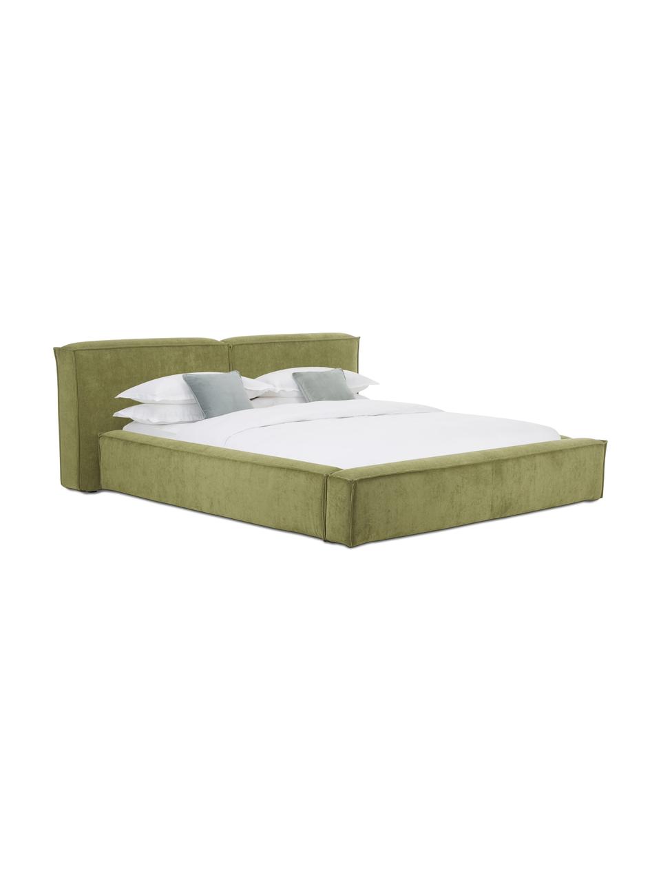 Čalouněná postel z manšestru s úložným prostorem Lennon, Zelená, Š 200 cm, D 200 cm