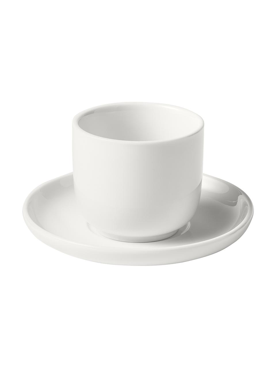 Tazza caffè in porcellana con piattino Nessa 4 pz, Porcellana a pasta dura di alta qualità, Bianco, Ø 7 x Alt. 6 cm