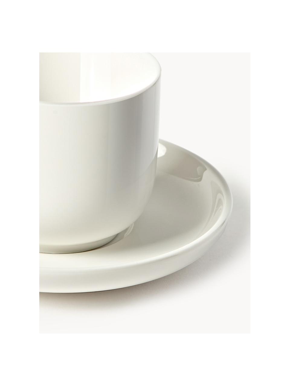 Porzellan Espressobecher Nessa mit Untertassen, 4 Stück, Hochwertiges Hartporzellan, Off White, glänzend, Ø 7 x H 6 cm