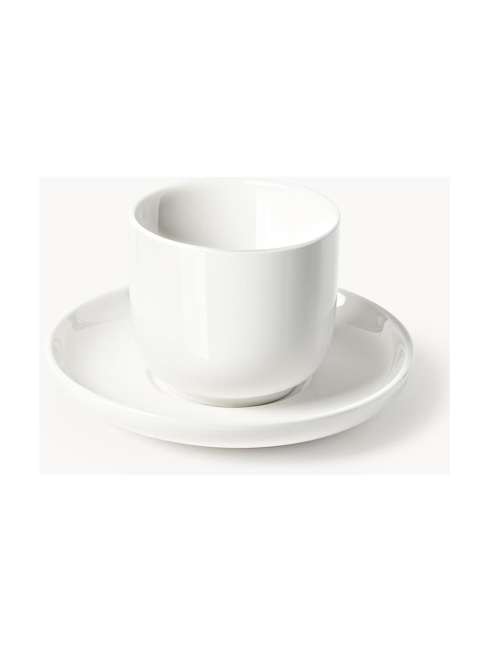 Tazze caffè in porcellana con piattino Nessa 4 pz, Porcellana a pasta dura di alta qualità smaltata, Bianco latte lucido, Ø 7 x Alt. 6 cm, 90 ml