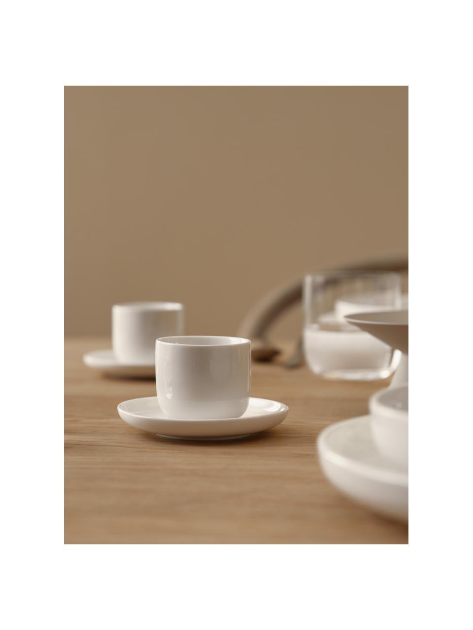 Porzellan-Espressobecher Nessa mit Untertassen, 4 Stück, Hochwertiges Hartporzellan, glasiert, Off White, glänzend, Ø 7 x H 6 cm, 90 ml