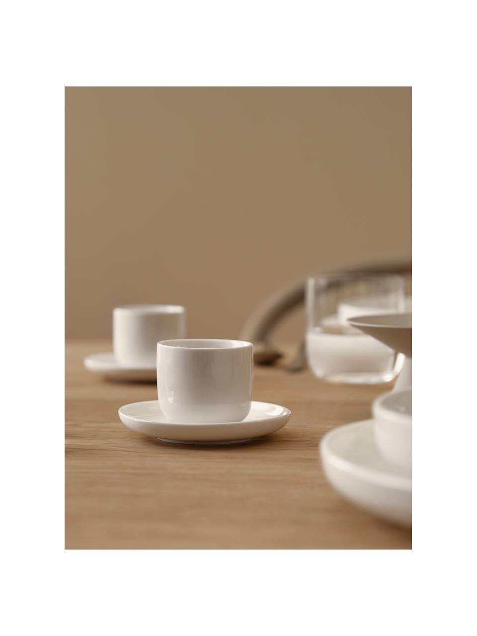 Tasses à expresso en porcelaine avec sous-tasses Nessa, 4 pièces, Porcelaine de haute qualité, Blanc cassé, haute brillance, Ø 7 x haut. 6 cm, 90 ml