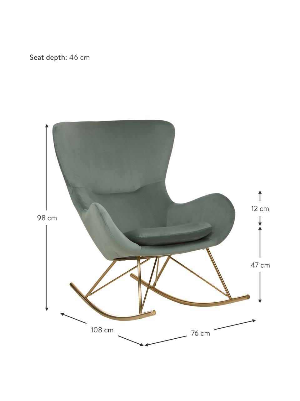Fluwelen schommelstoel Wing met metalen poten, Bekleding: fluweel (polyester) Met 1, Frame: gegalvaniseerd metaal, Fluweel saliekleurig, goudkleurig, B 76 x D 108 cm