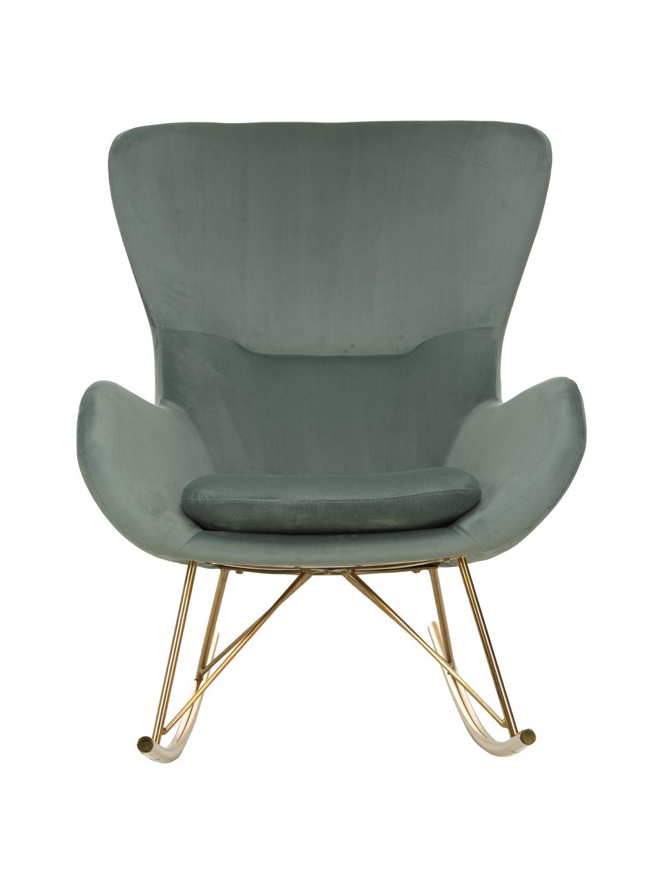 Sedia a dondolo in velluto con piedini in metallo Wing, Rivestimento: velluto (poliestere) Con , Struttura: metallo zincato, Velluto color salvia, dorato, Larg. 76 x Prof. 108 cm