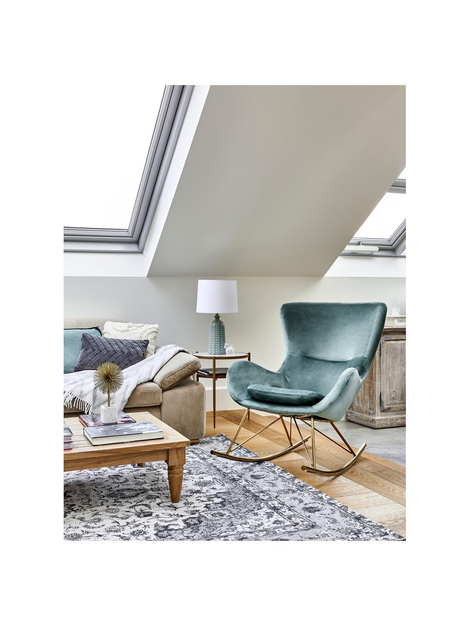 Fluwelen schommelstoel Wing met metalen poten, Bekleding: fluweel (polyester) Met 1, Frame: gegalvaniseerd metaal, Fluweel saliekleurig, goudkleurig, B 76 x D 108 cm