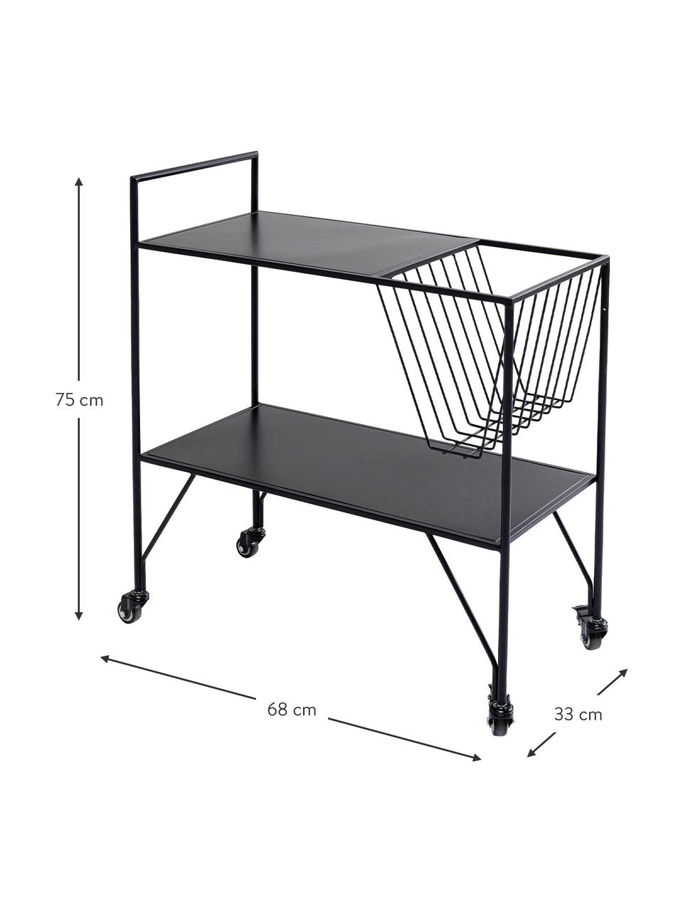 Metall-Servierwagen Fenja in Schwarz, Stahl, lackiert, schwarz, 68 x 75 cm