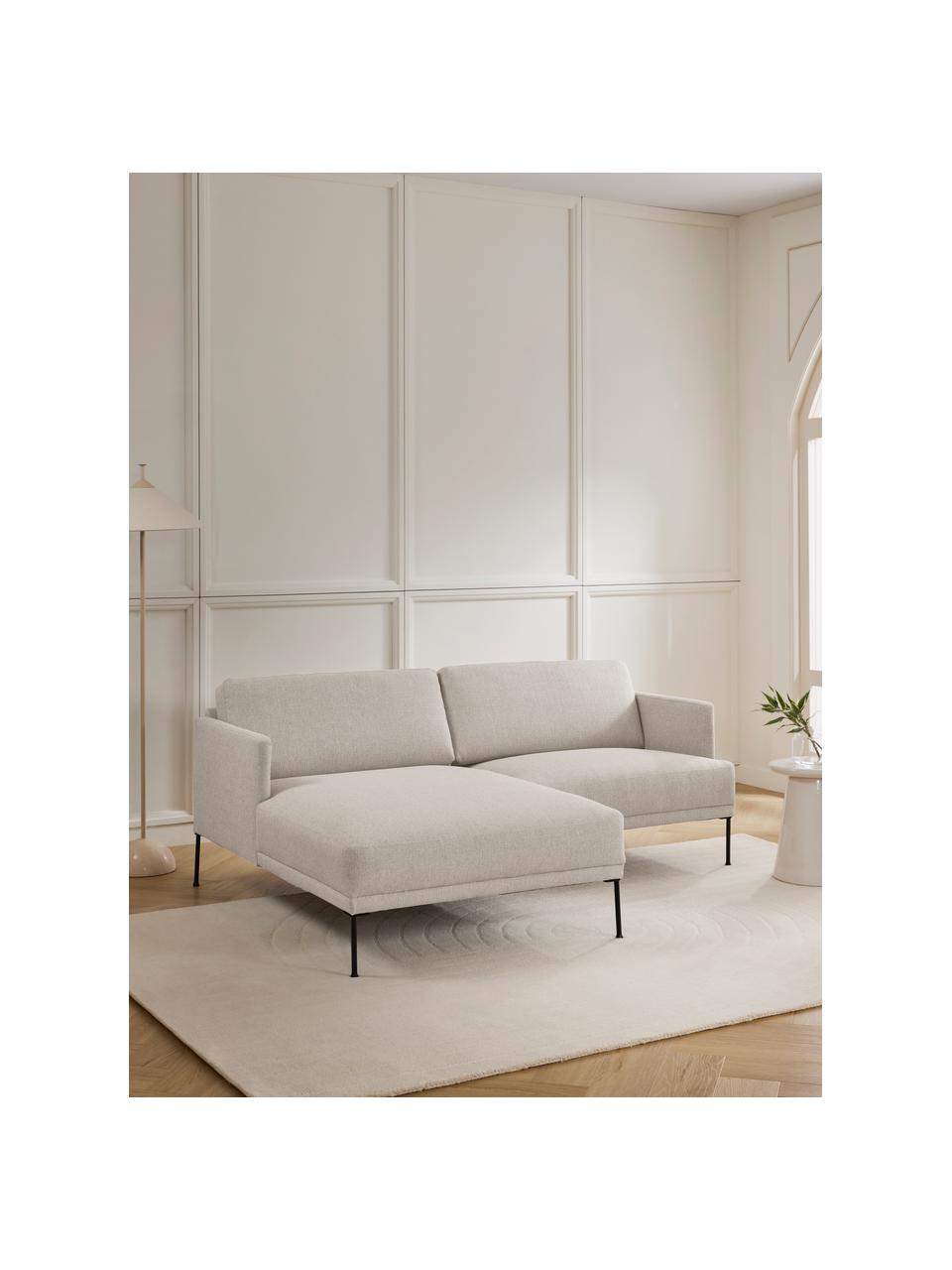 Sofa narożna z metalowymi nogami Fluente, Tapicerka: 100% poliester Dzięki tka, Stelaż: lite drewno sosnowe z cer, Nogi: metal malowany proszkowo, Beżowa tkanina, S 198 x G 152 cm, lewostronna