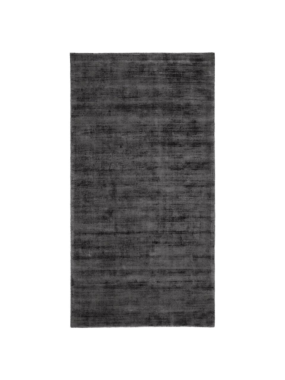 Handgeweven viscose vloerkleed Jane in antraciet-zwart, Bovenzijde: 100% viscose, Onderzijde: 100% katoen, Antraciet-zwart, B 160 x L 230 cm (maat M)
