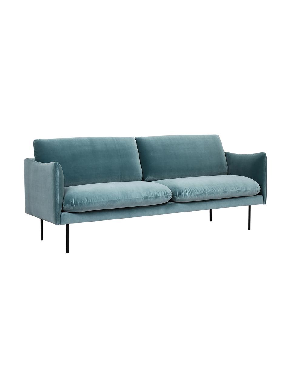 Fluwelen bank Moby (2-zits) met metalen poten, Bekleding: fluweel (hoogwaardig poly, Frame: massief grenenhout, FSC-g, Poten: gepoedercoat metaal, Fluweel turquoise, B 170 x D 95 cm